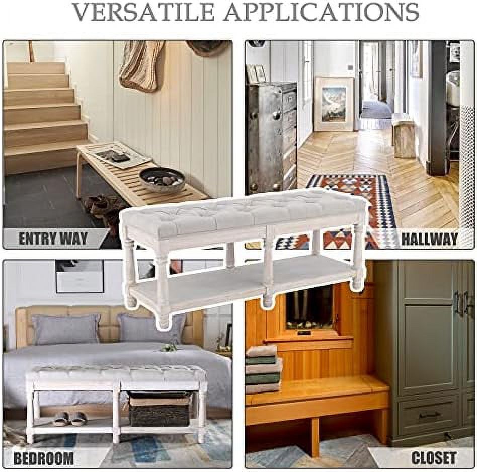 Beige Tufted Entryway Bench with Shoe Rack S4813