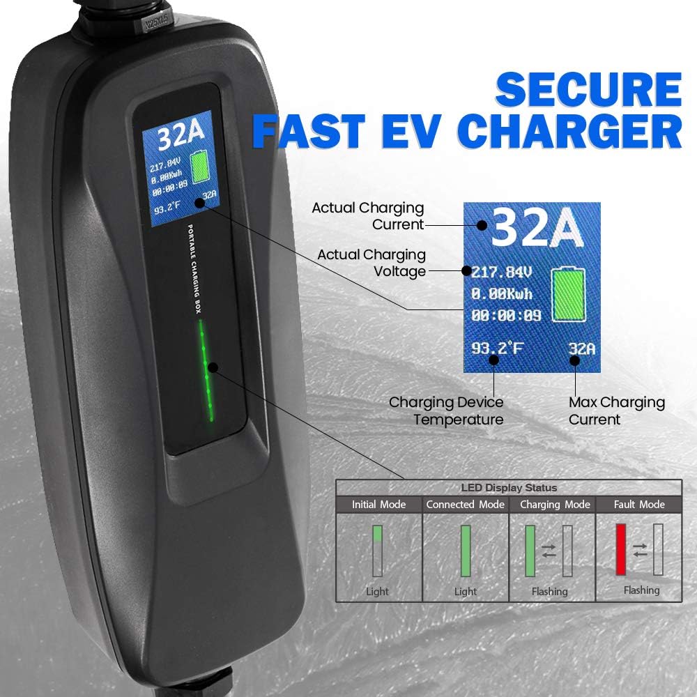 Portable Level 2 Electric Vehicle Charger, NEMA 14-50 26ft Cable B3860