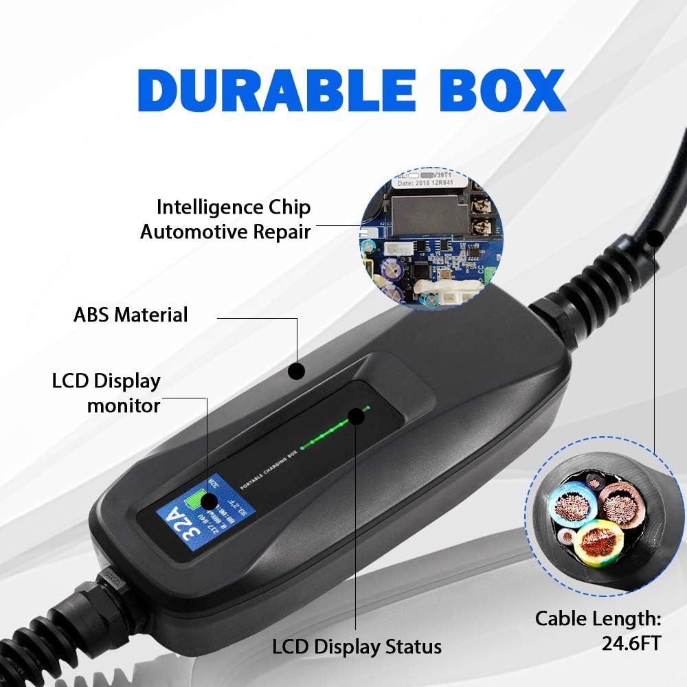 Portable Level 2 Electric Vehicle Charger, NEMA 14-50 26ft Cable B3860