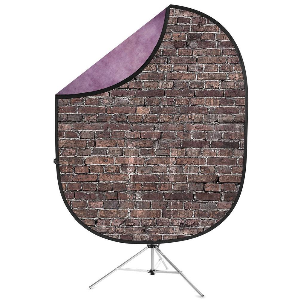 5x7 Collapsible Backdrop with 8 Aluminum Stand, Purple/Grunge Brick M298