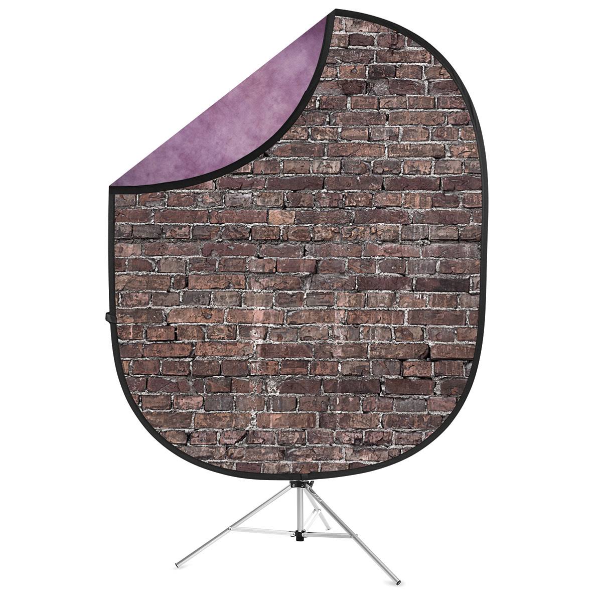 5x7 Collapsible Backdrop with 8 Aluminum Stand, Purple/Grunge Brick M298