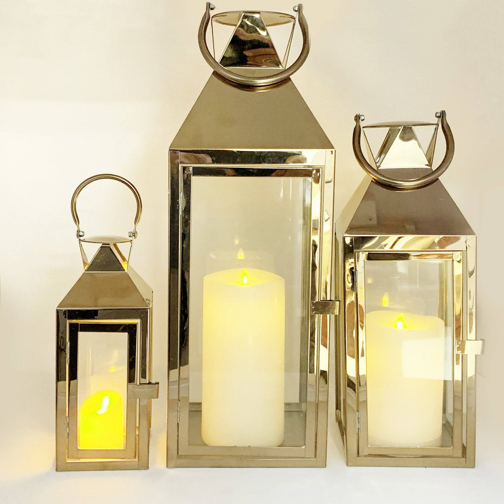 3-Pc Set Indoor/Outdoor Hurricane Candle Lantern Set with Chrome Plated Structure and Tempered Glass B191