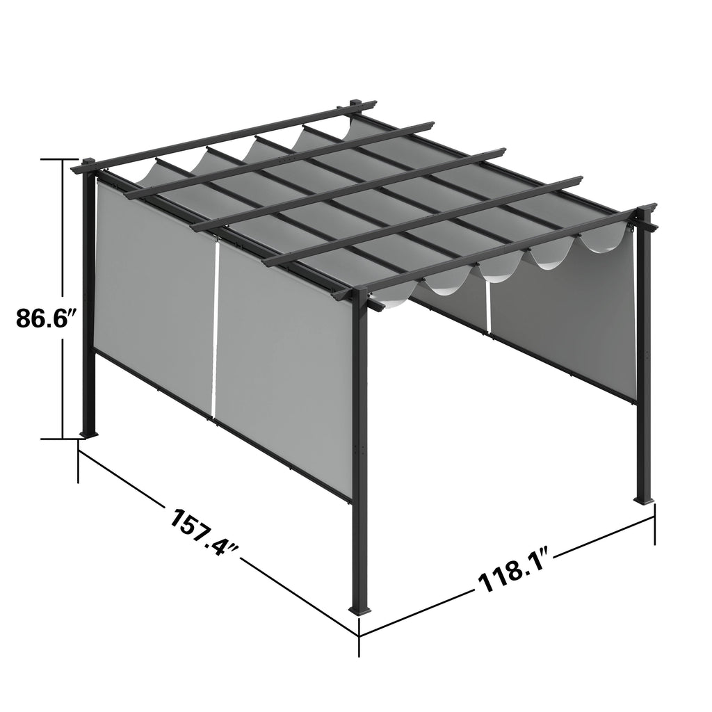 Light Grey Aluminum Retractable Patio Canopy Pergola W17900