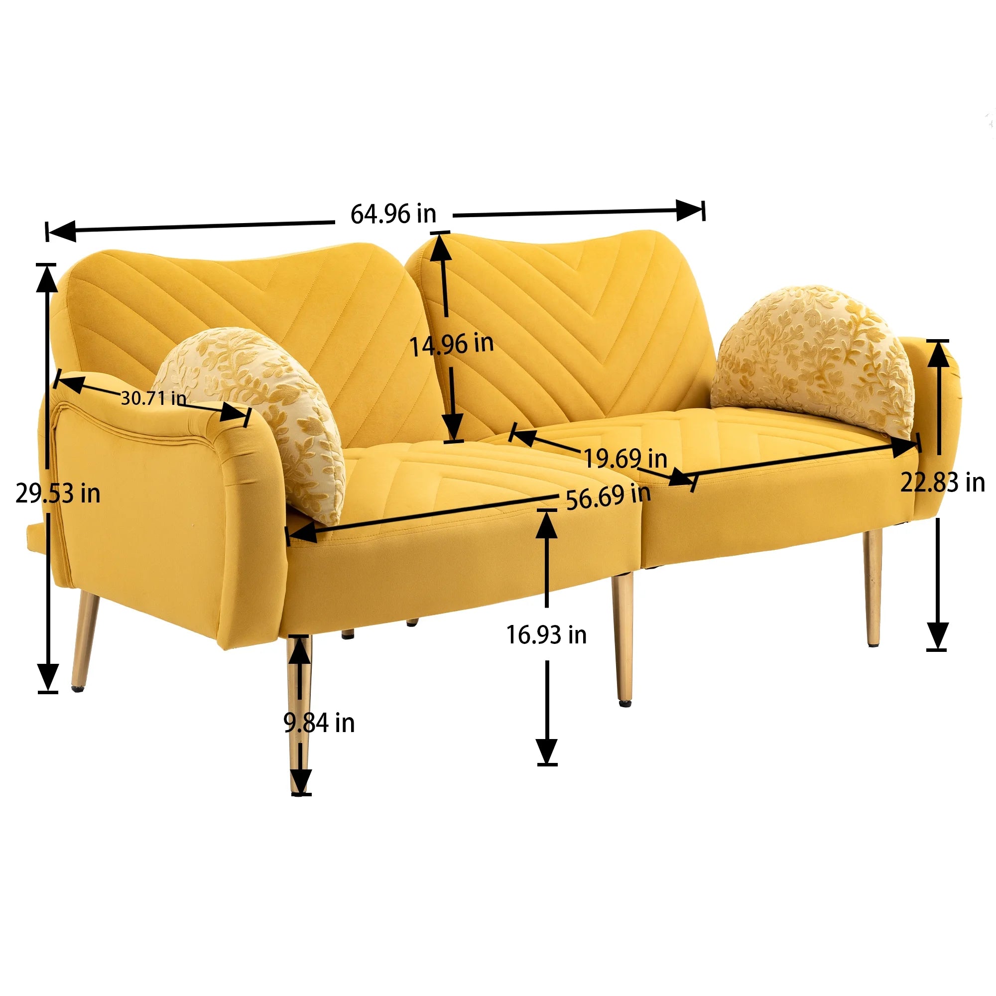 Velvet Loveseat Sofa with 2 Bolster Pillows Y5612