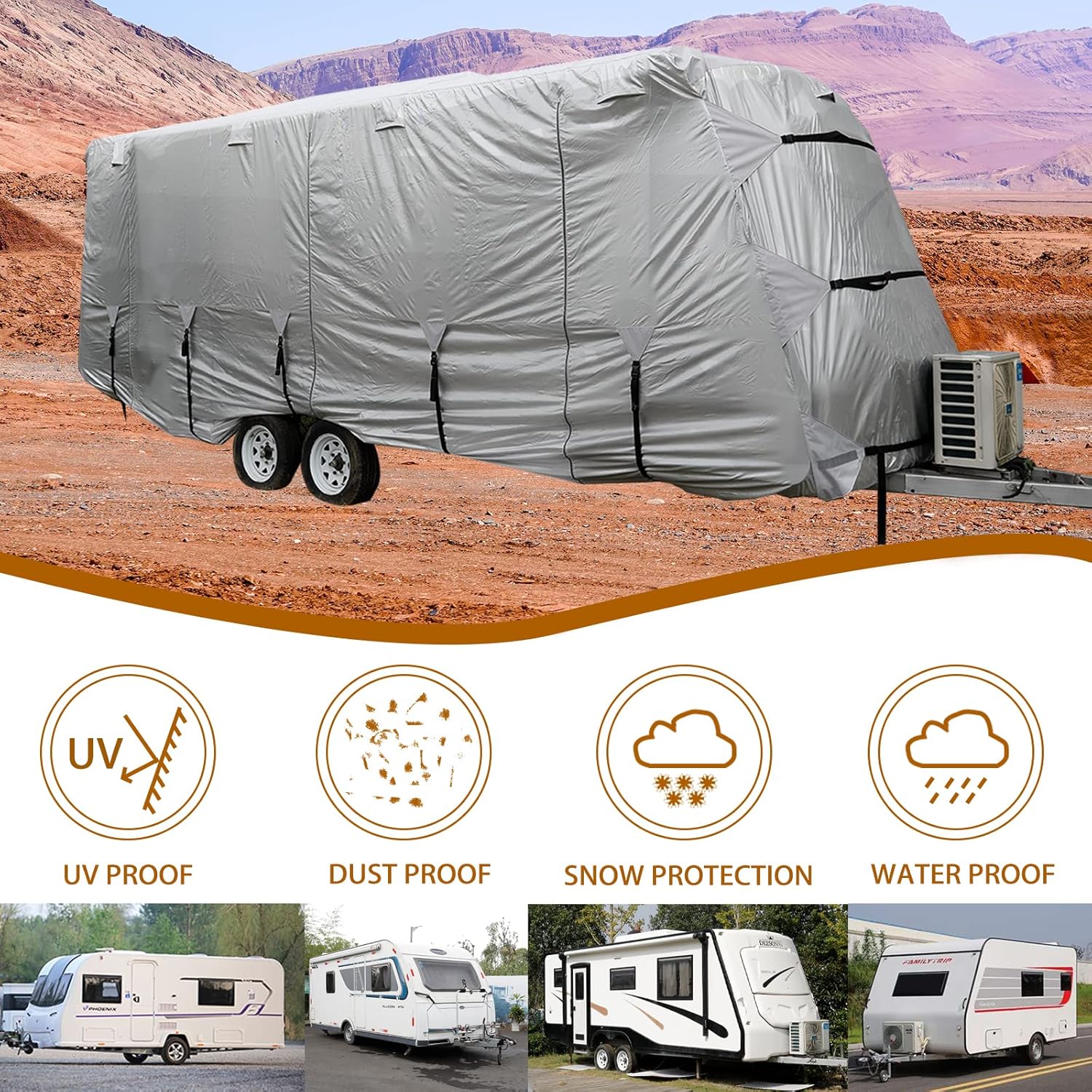 27-30' Windproof Anti-UV Camper Cover with Jack Cover and 4 Tire Covers A8594
