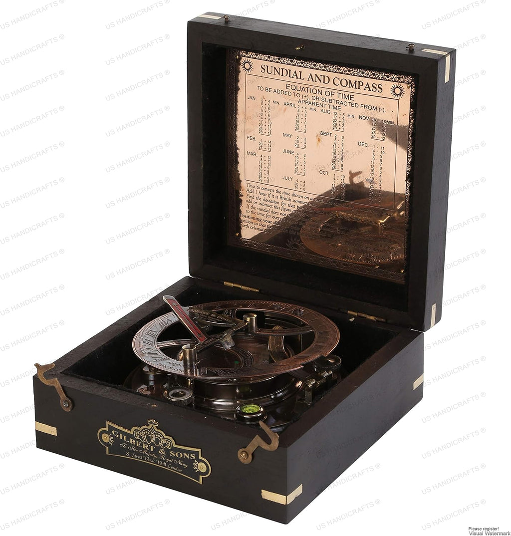 Sundial Compass Black Wooden Case Engraved Brass Pack of 2 Y11253