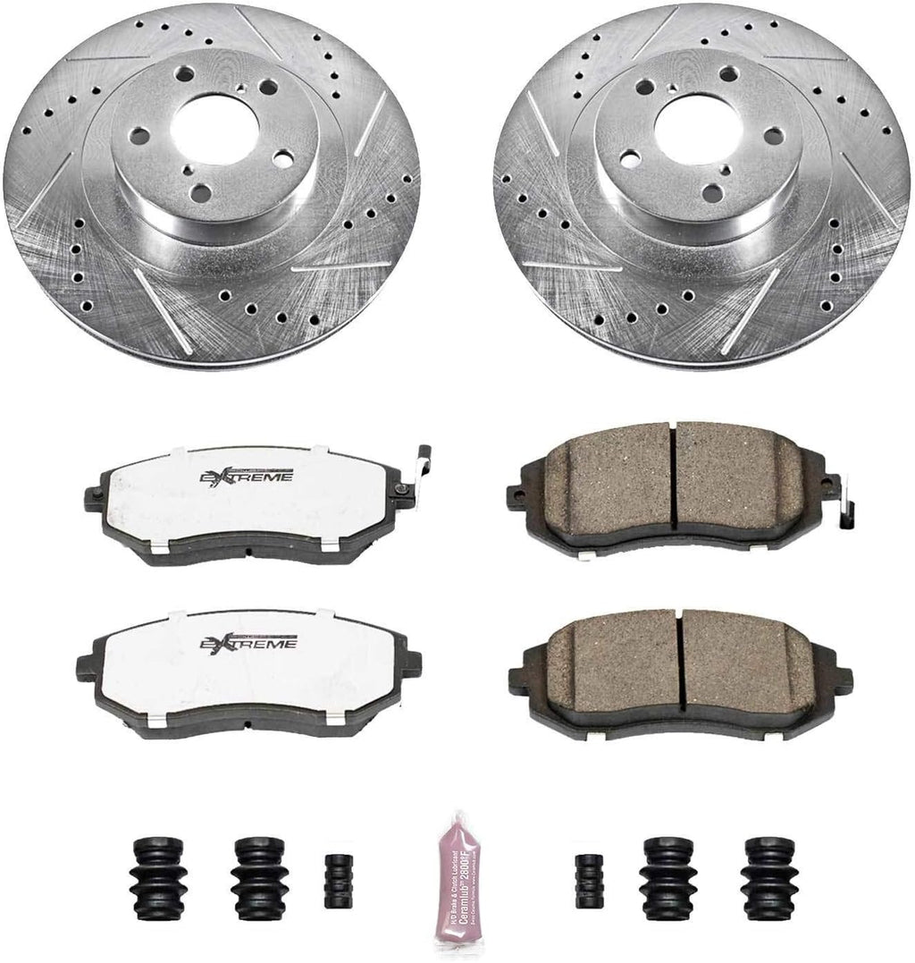 Front Z26 Carbon Fiber Brake Pads with Drilled & Slotted Brake Rotors Kit N355