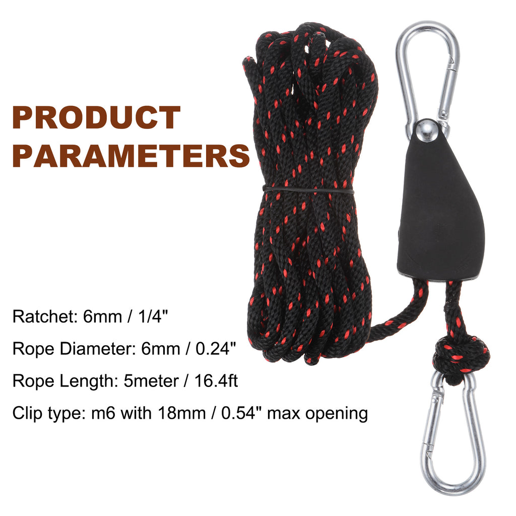 2 Pieces 1/4" (6mm) Ratchet Rope Hanger Metal Gear 16.4ft Tie Down Strap Q810