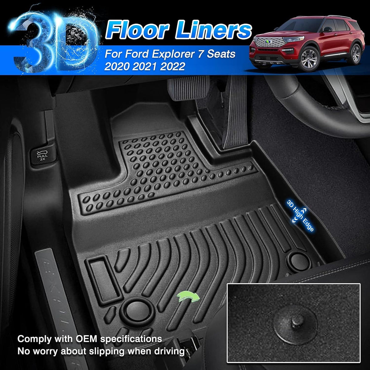 All Weather Floor Liners for Ford Explorer 7 Seats TPE Y48497