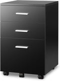 Black 3 Drawer Wood Mobile File Cabinet O841533