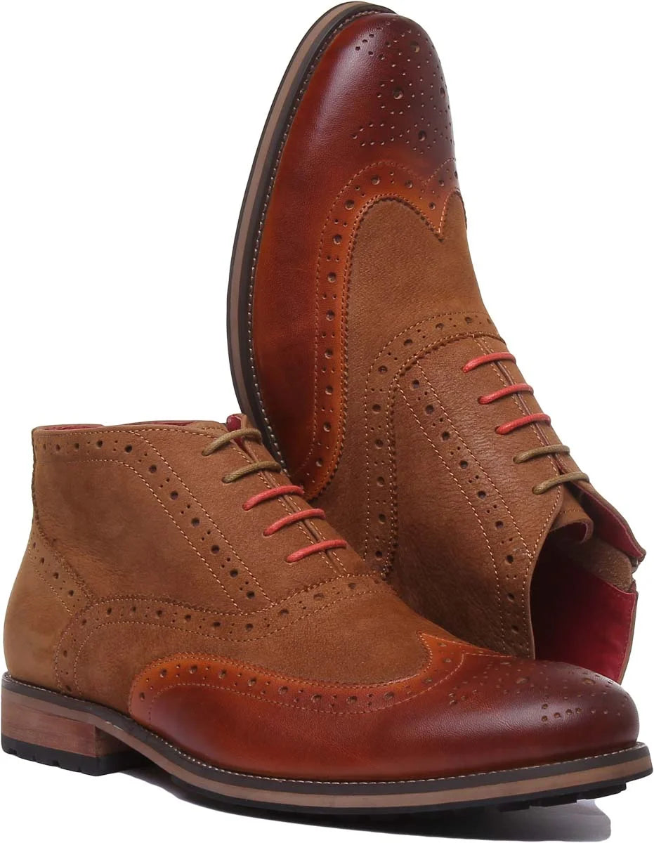 Men's Lace Up Leather Boots With Side Zip Size 7 M3153