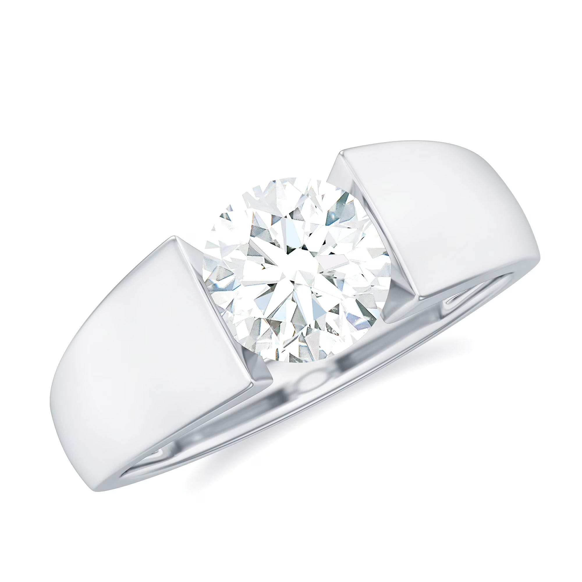 Moissanite Solitaire Engagement Ring, 2 Carat, Sterling Silver, 10K White Gold, US 7.50 F580
