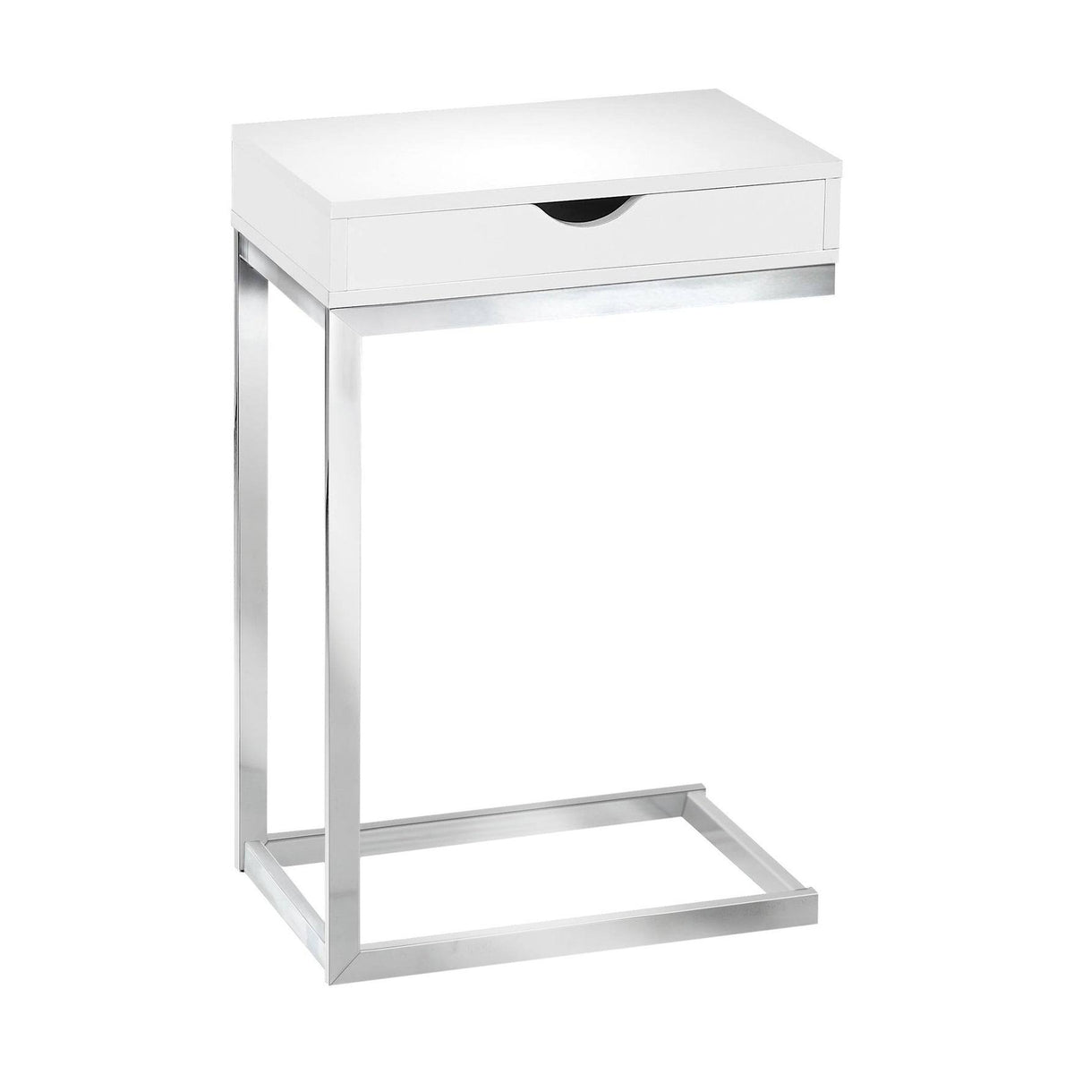 Glossy White Chrome Metal Accent Table with Drawer P52802