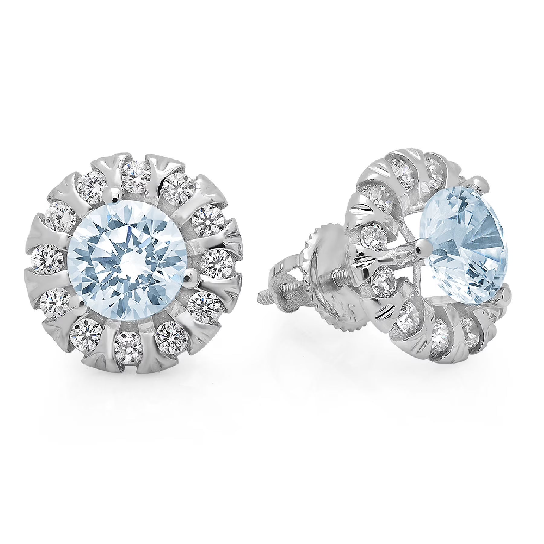 14K White Gold Halo Stud Earrings E156403