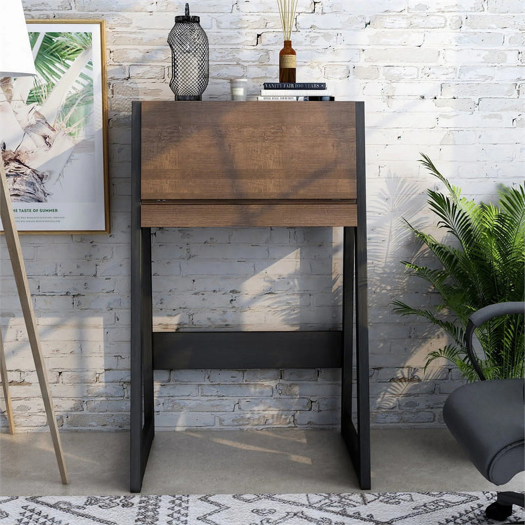 Walnut Oak Brown/Black Wood Secretary Desk J963