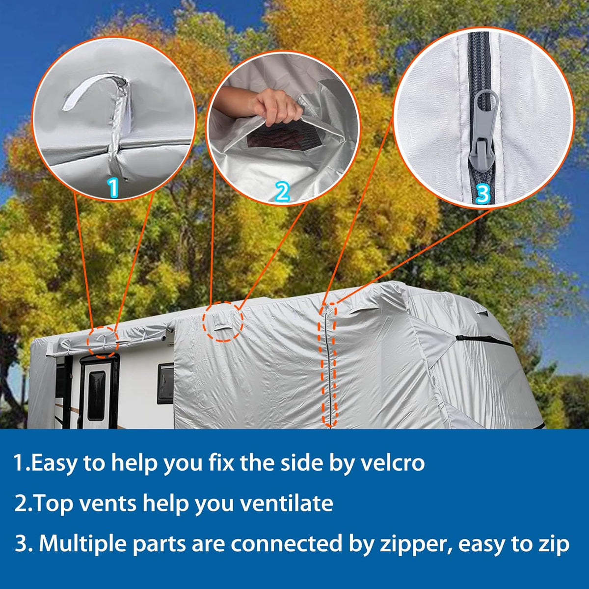 27-30' Windproof Anti-UV Camper Cover with Jack Cover and 4 Tire Covers A8594