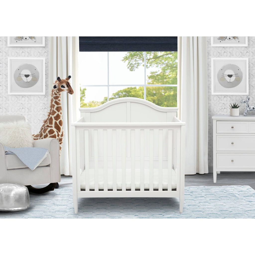 Mini Convertible Baby Crib with Mattress in Bianca White J3149