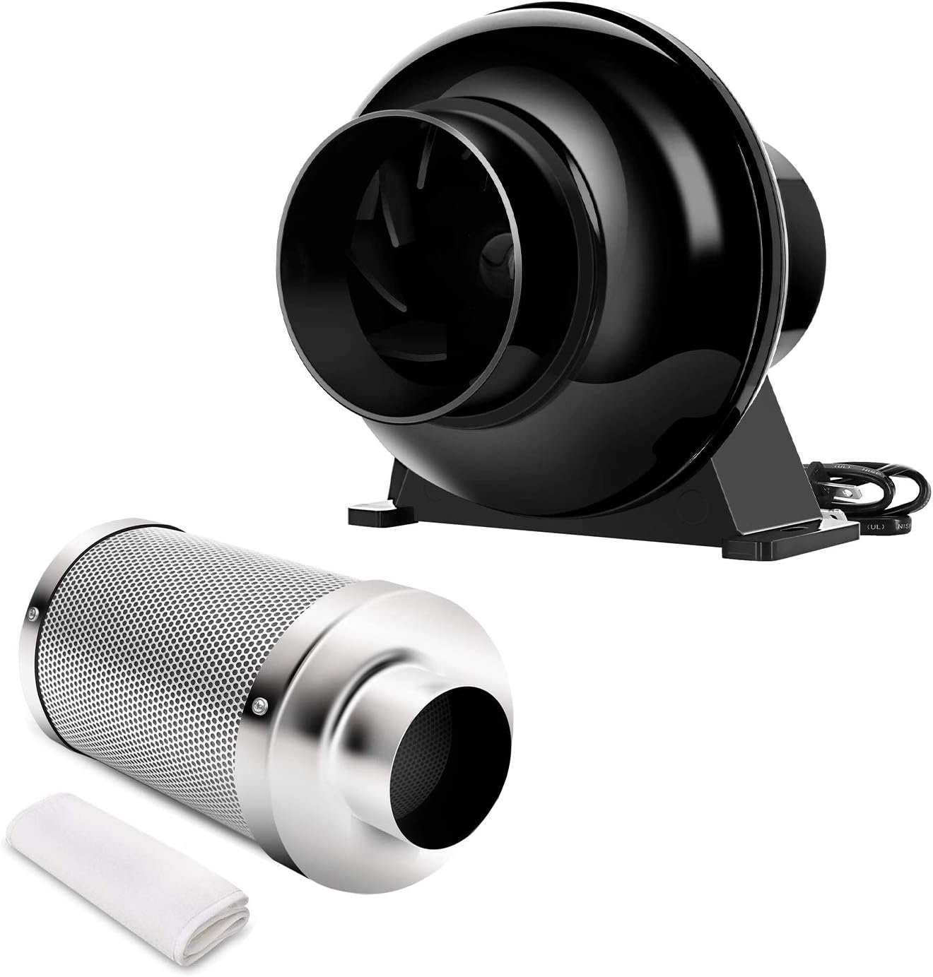 4 Inch 195 CFM Inline Duct Ventilation Fan and Carbon Filter Combo C372557
