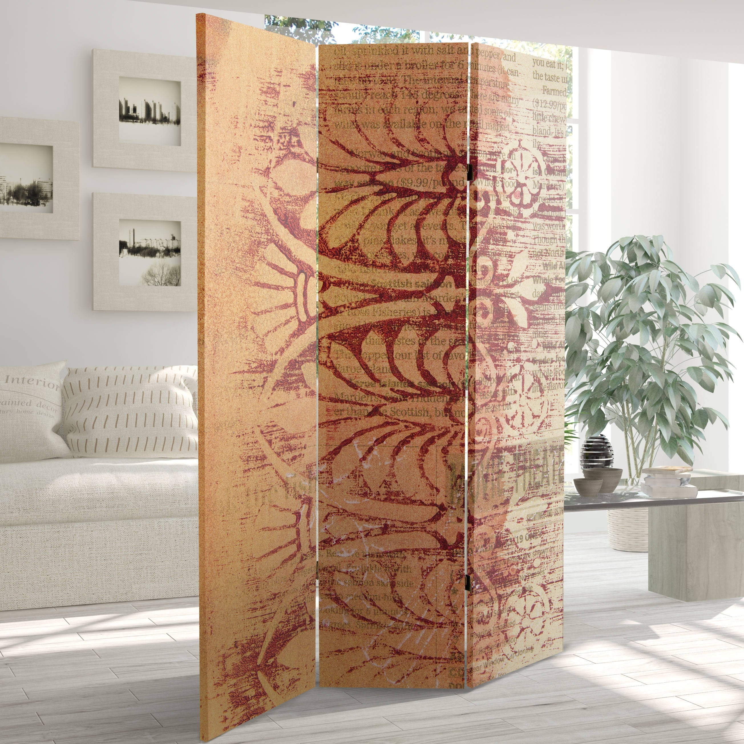 Rust/Gold Canvas Room Divider X587874