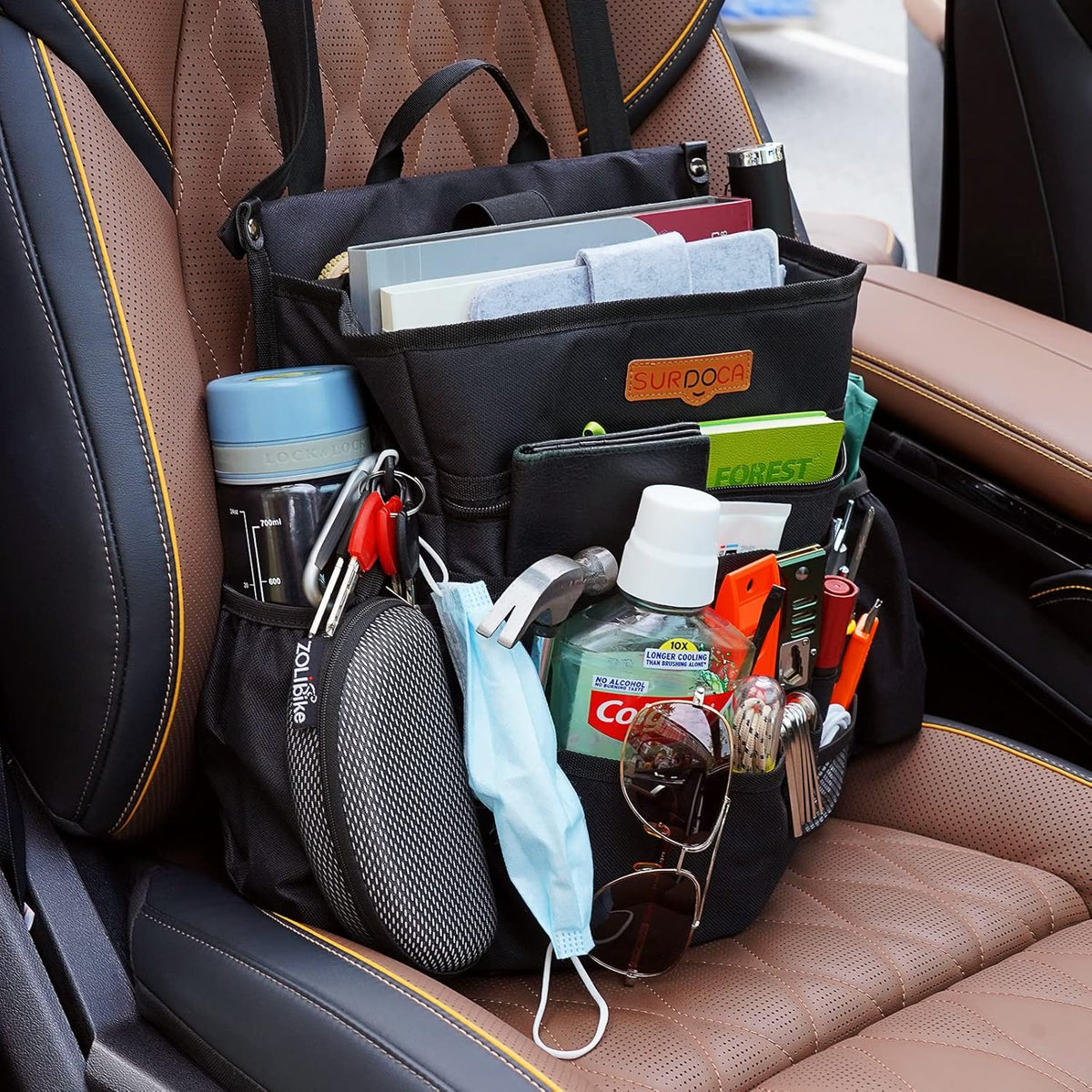 Black Car Front Seat Organizer with Adjustable Shoulder Strap V197513