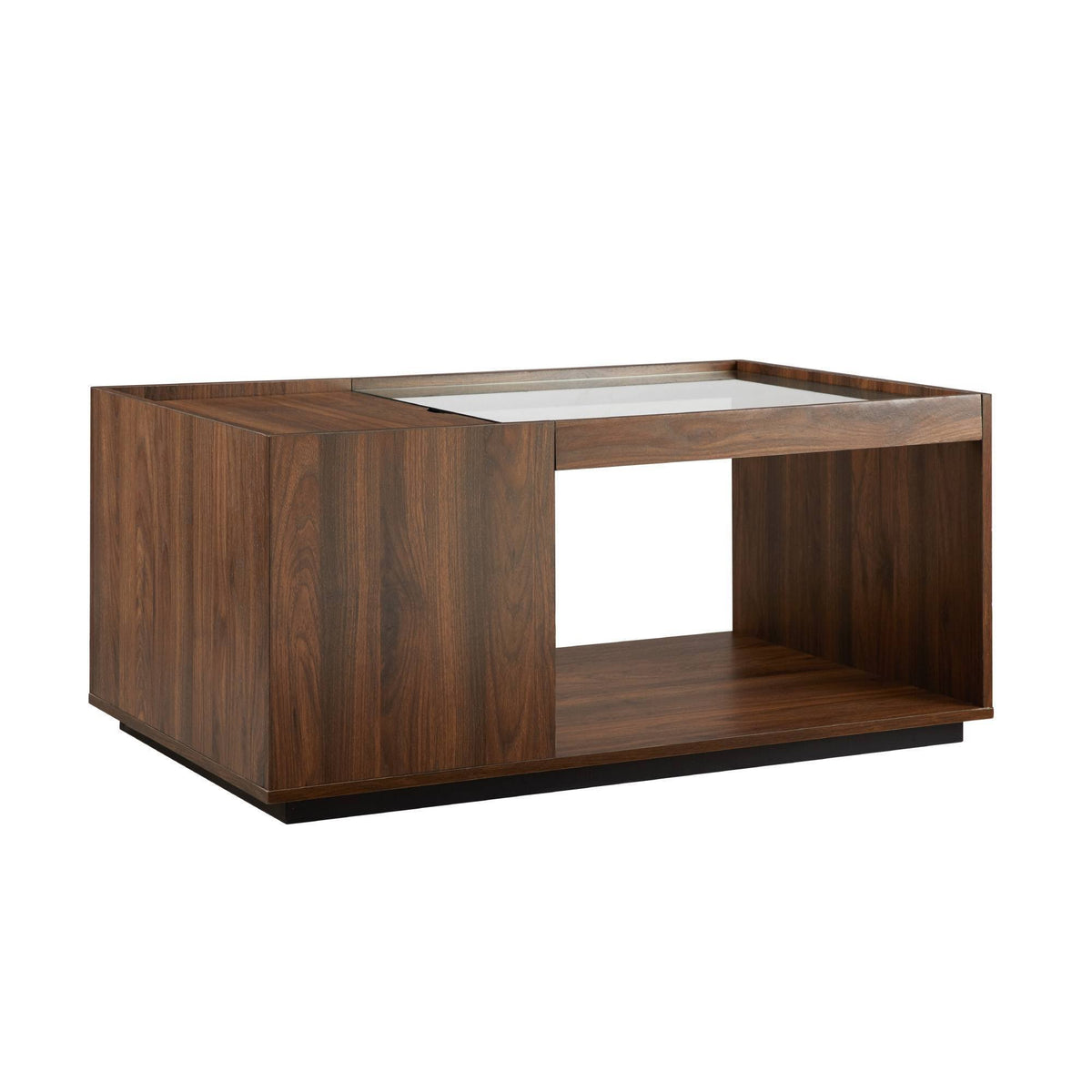 Dark Walnut Glass Top Storage Coffee Table P330