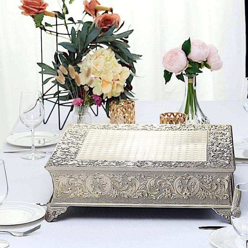 Gold Square Embossed Wedding Cake Stand Riser C689178