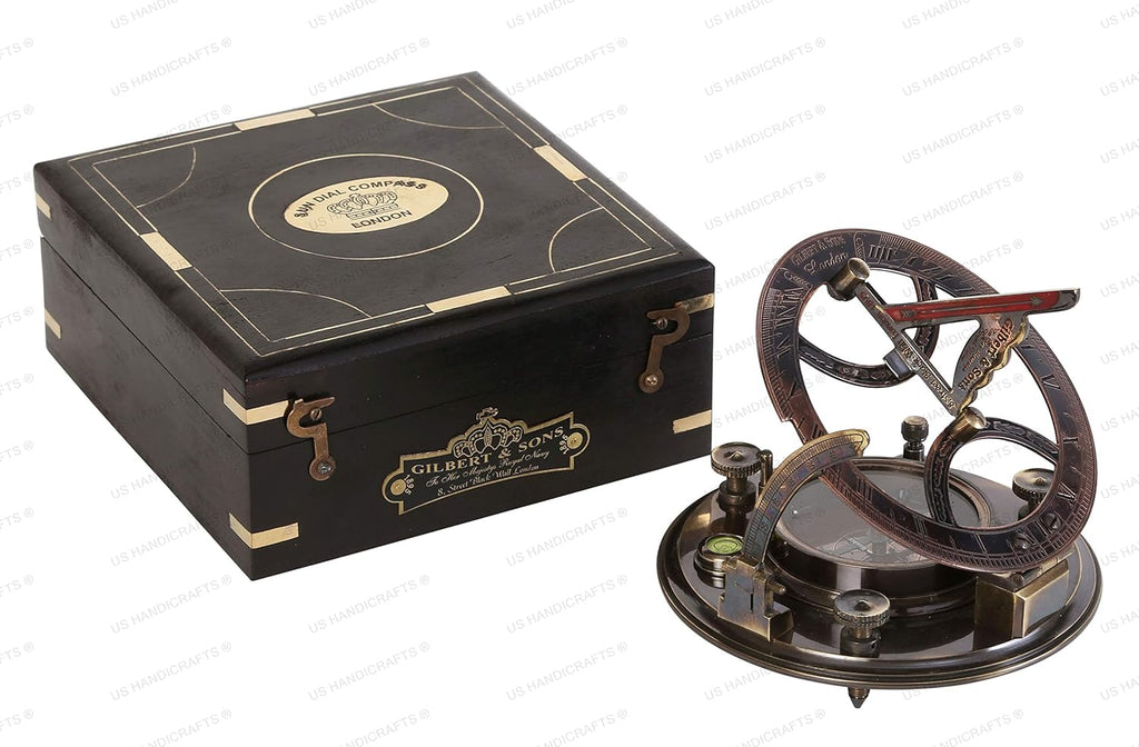 Sundial Compass Black Wooden Case Engraved Brass Pack of 2 Y11253