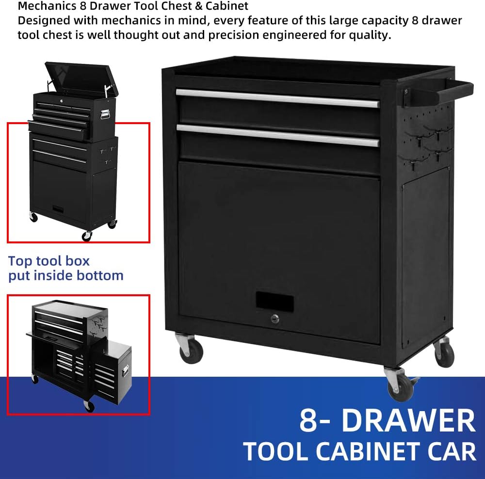 8-Drawer Metal Rolling Tool Chest with Wheels and Lock B4573