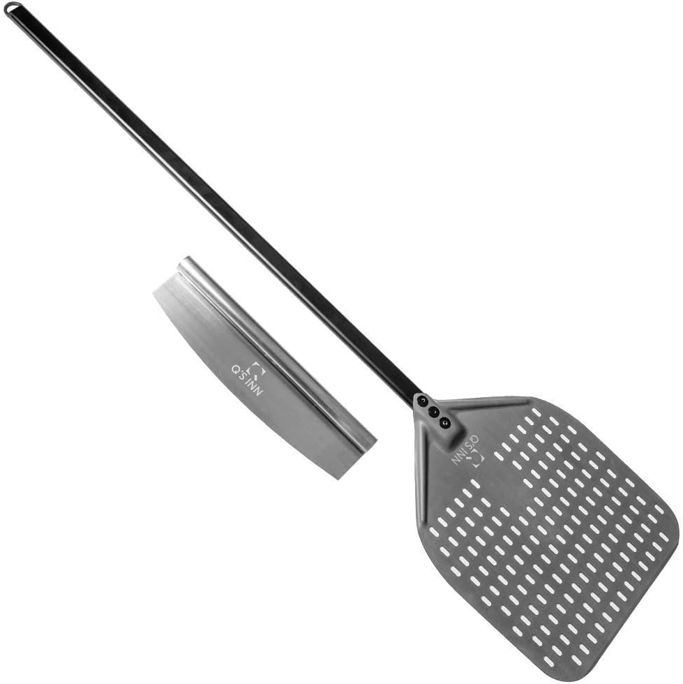 Perforated Pizza Peel 12x14 Inch with 33 Inch Handle Anodized Aluminum, Pack of 2 U419916