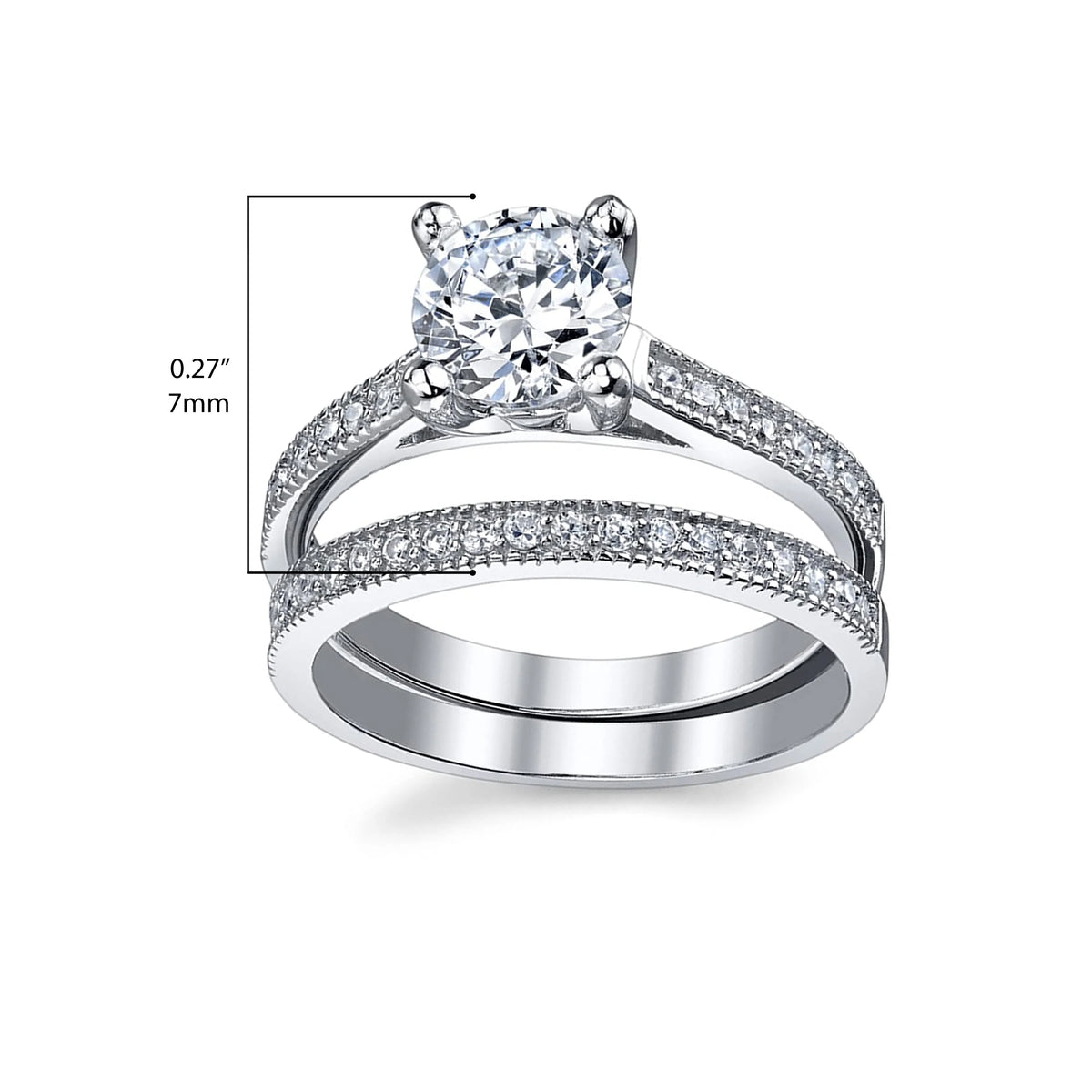 1.25 Ct Round Cubic Zirconia Sterling Silver Wedding Engagement Ring Set T76619