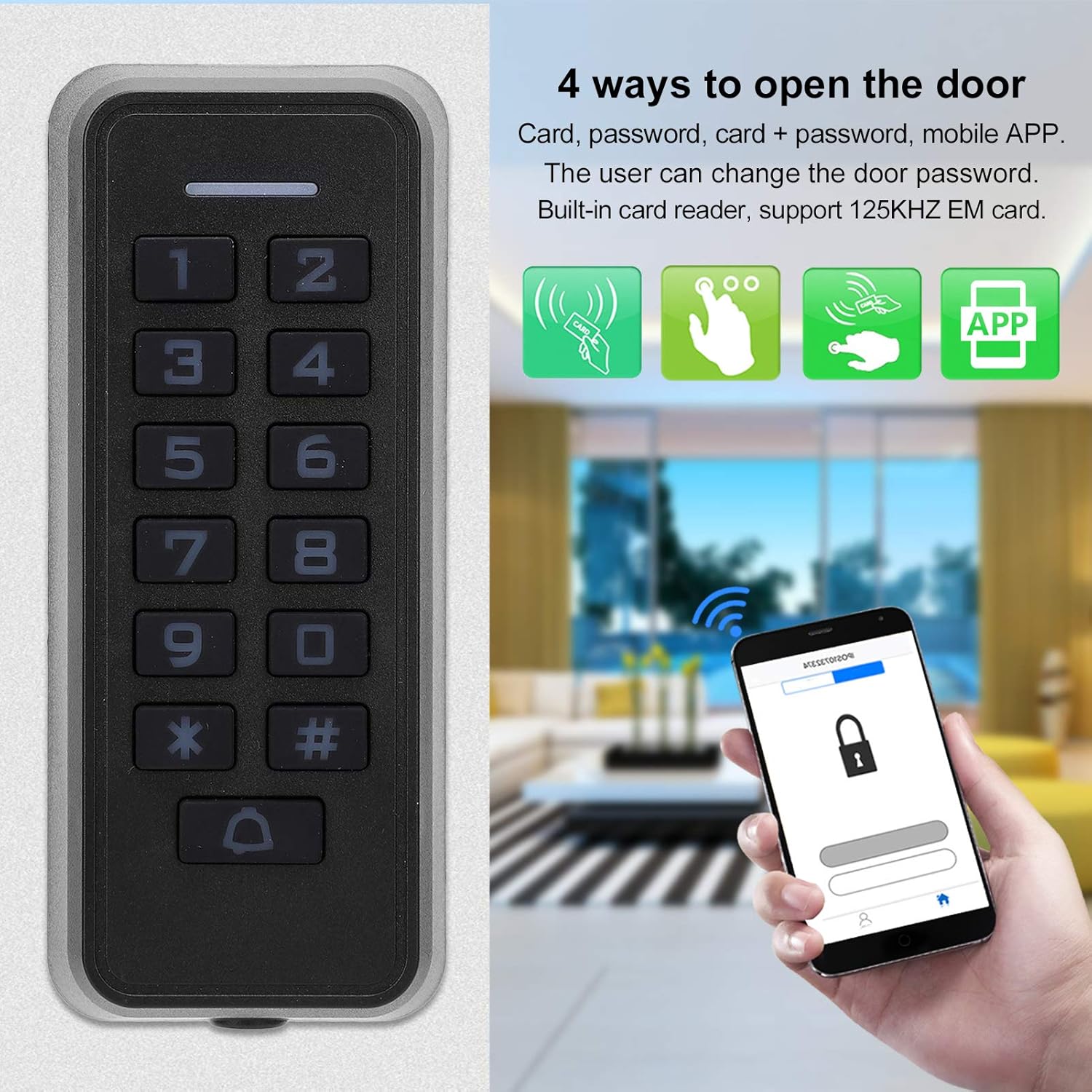 Wireless Access Control Keypad with Backlight, 125KHz RFID Reader, Wiegand26, 10000 Users T6507