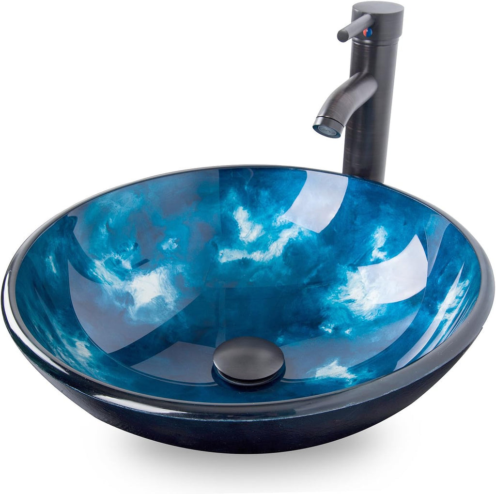 Dark Coffee 24 Inches Single Bathroom Vanity with Tempered Glass Round Sink Top and 2-Door Cabinet Y240