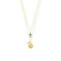 18K Gold Plated Double Necklace with Cubic Zirconia and Black Cross I99591