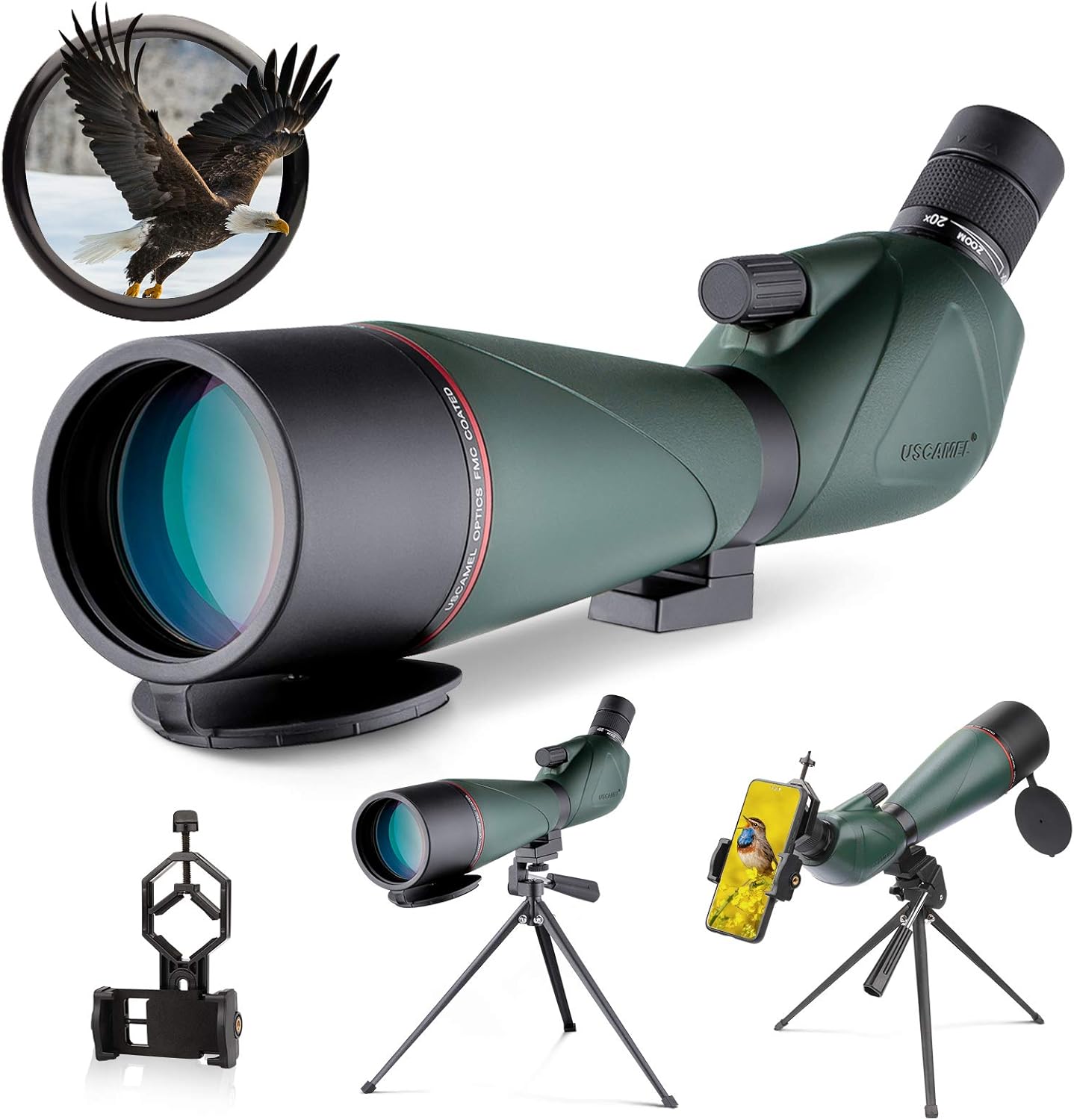 20-60x80 Waterproof HD BAK4 Angled Spotting Scope with Tripod K917781