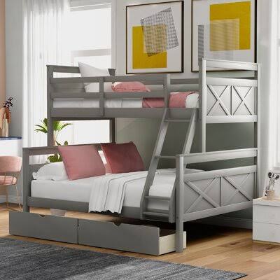 Twin Over Full Bunk Bed with 2 Drawers Gray H4495