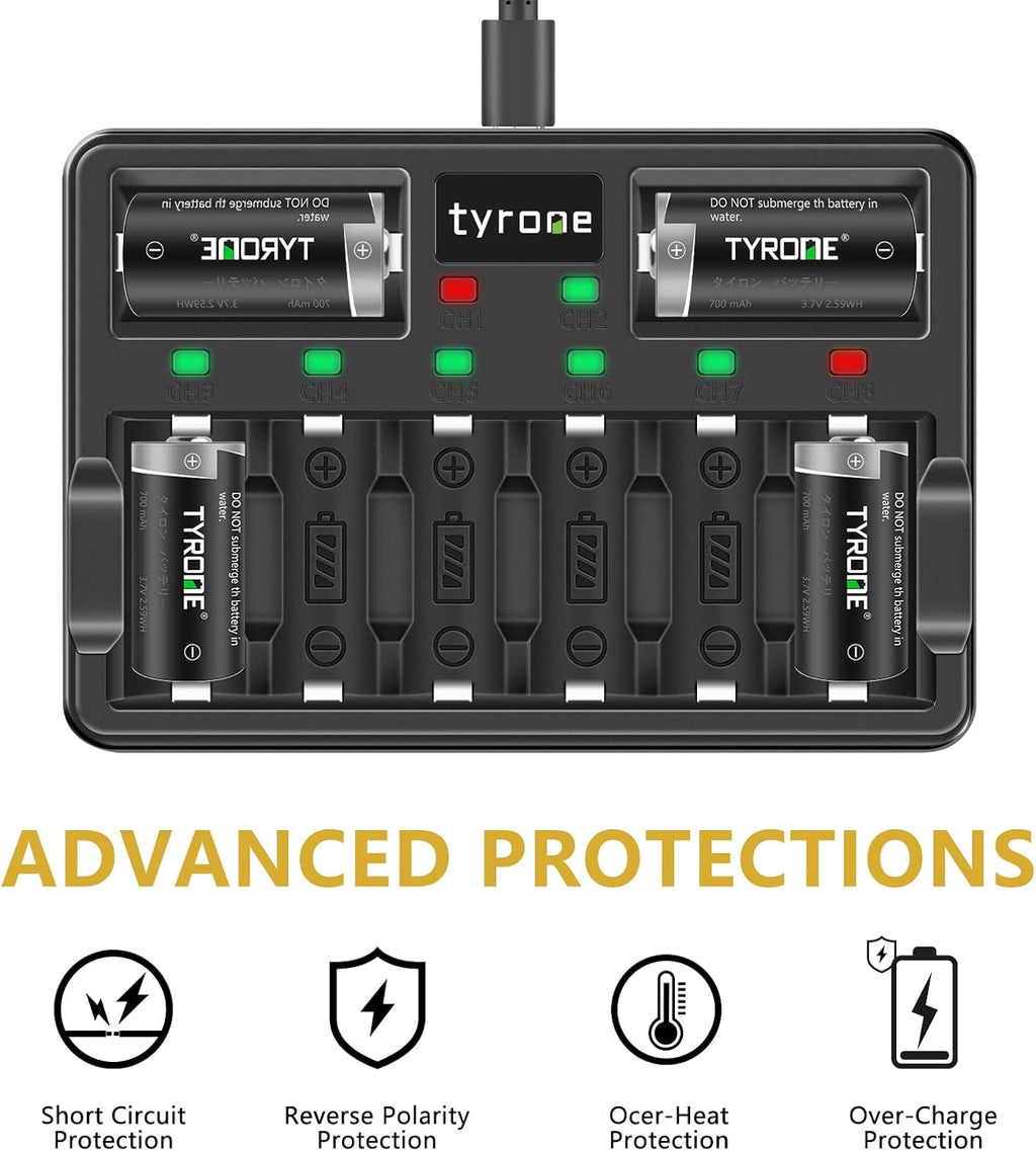 CR123A Rechargeable Batteries with Charger, 16 Pack Lithium Batteries with 8 Port Charger C88531