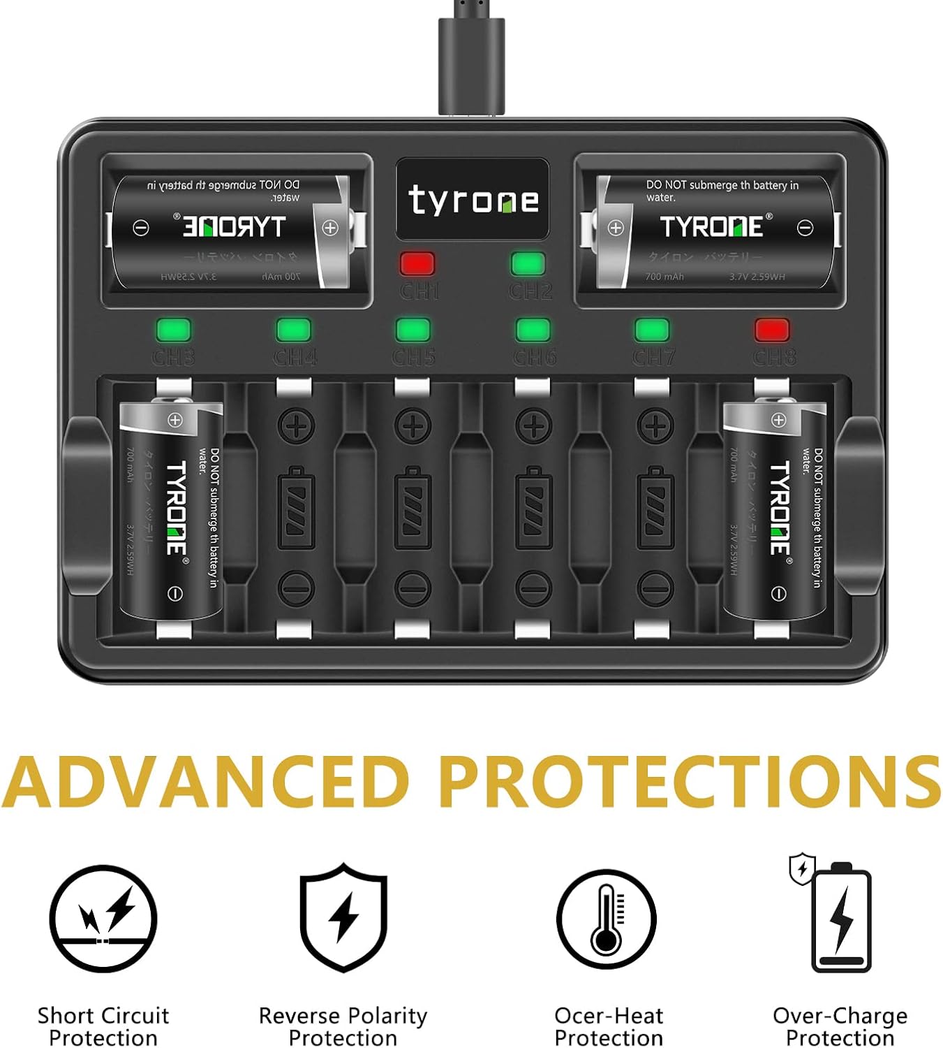 CR123A Rechargeable Batteries with Charger, 16 Pack Lithium Batteries with 8 Port Charger C88531