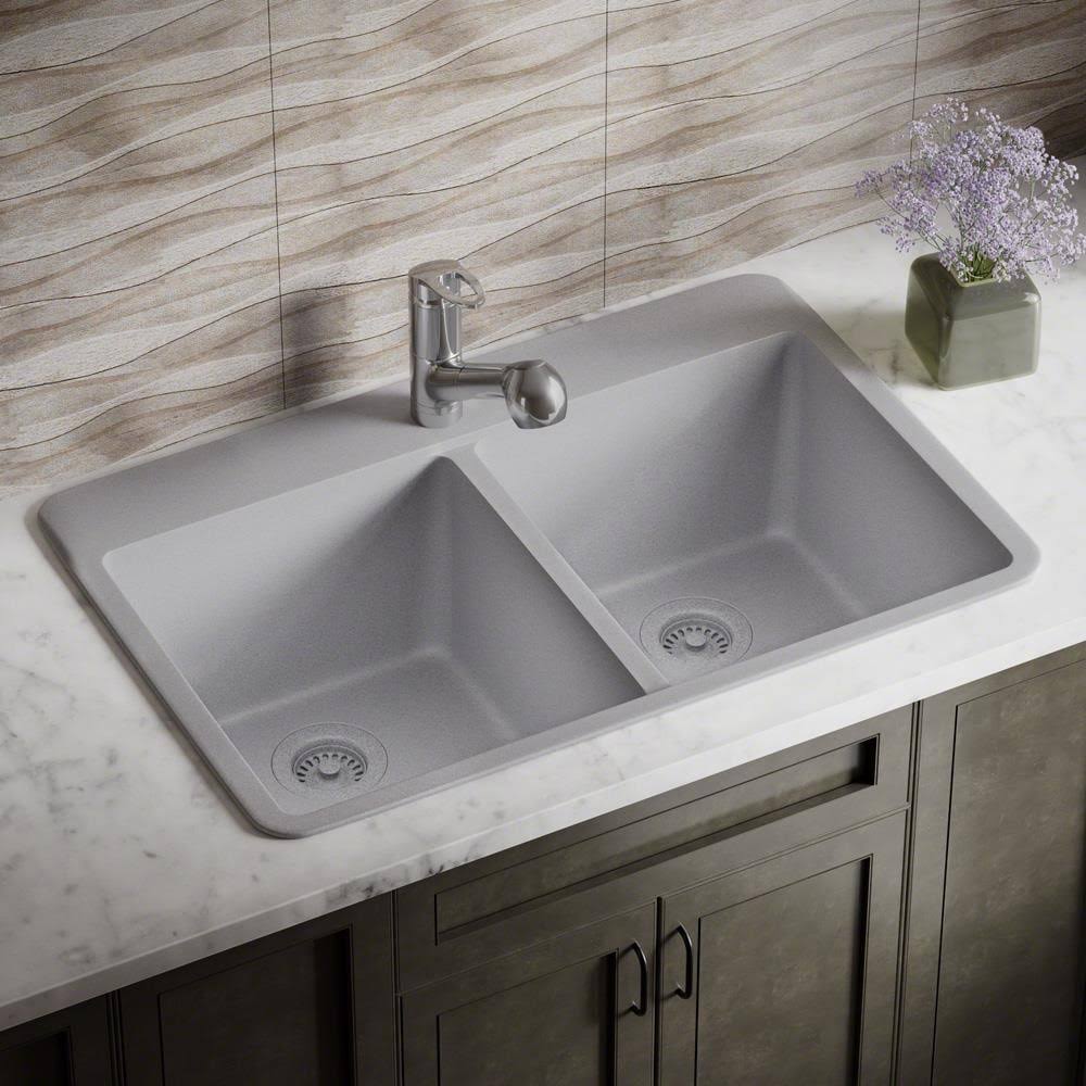Silver Double Basin Drop-in Kitchen Sink V421968