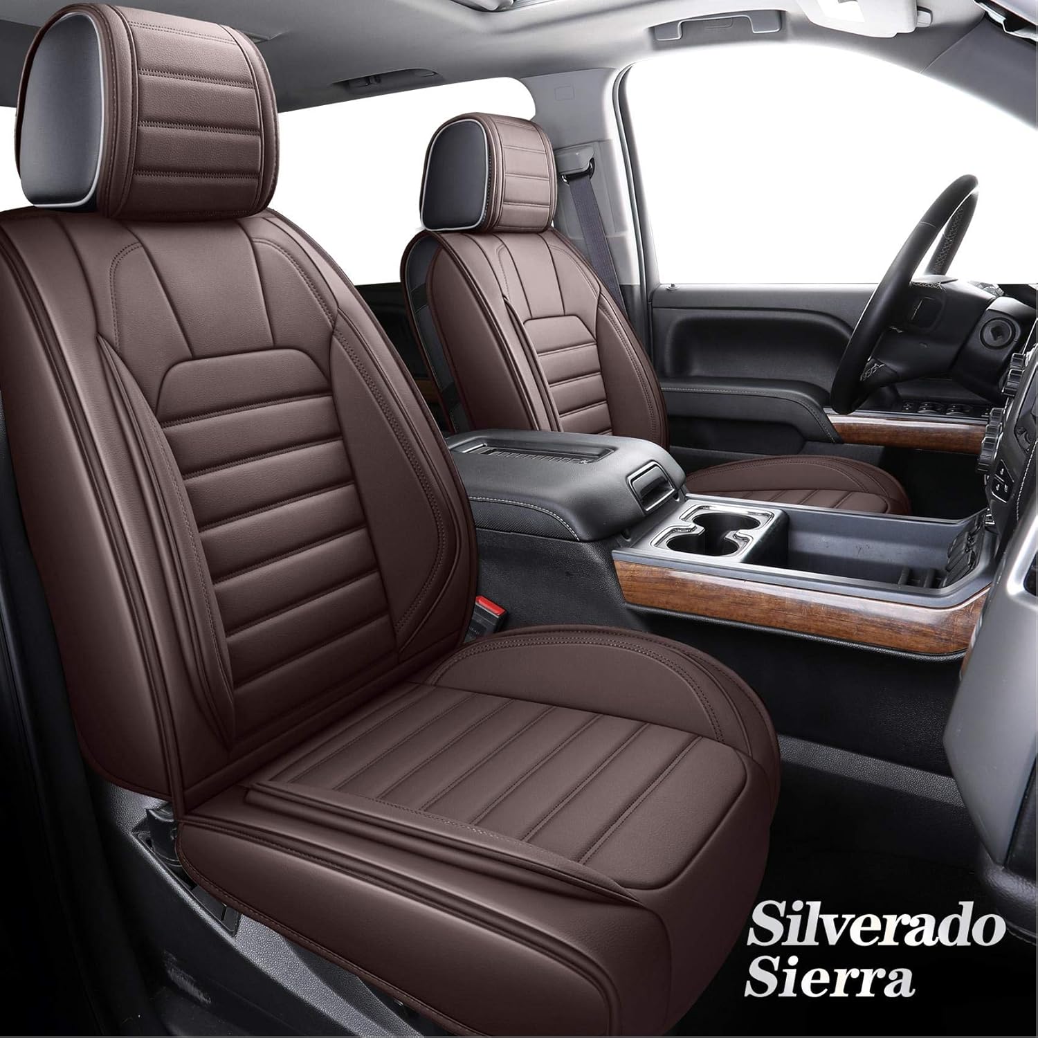 Brown Leather Car Seat Covers Full Set 5 PCS S596132