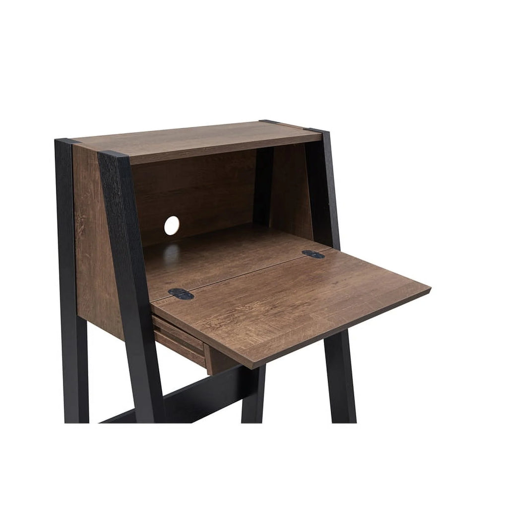 Walnut Oak Brown/Black Wood Secretary Desk J963