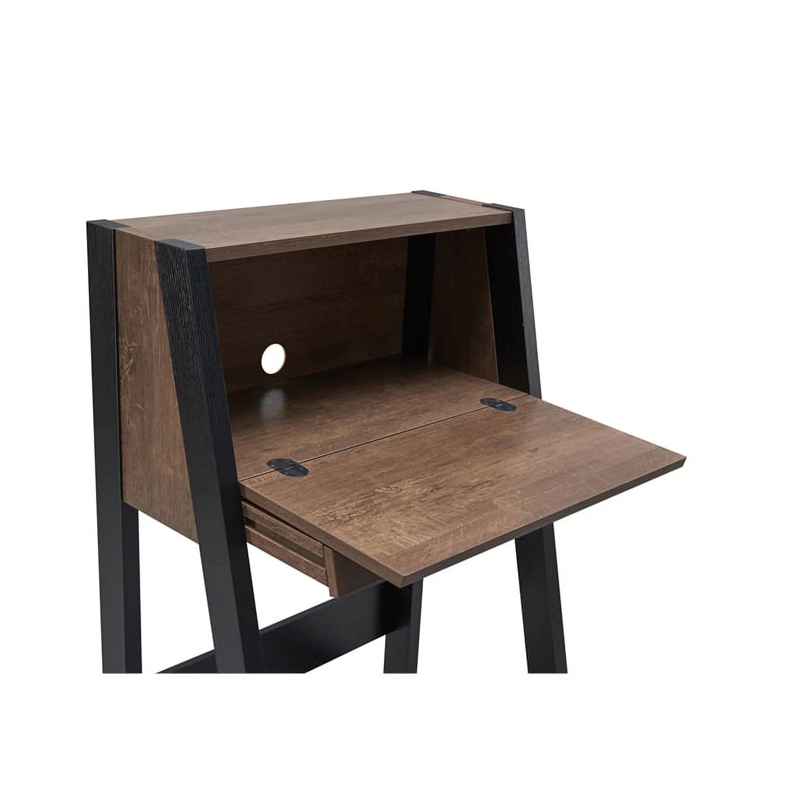 Walnut Oak Brown/Black Wood Secretary Desk J963