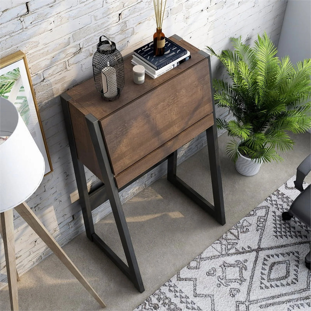 Walnut Oak Brown/Black Wood Secretary Desk J963