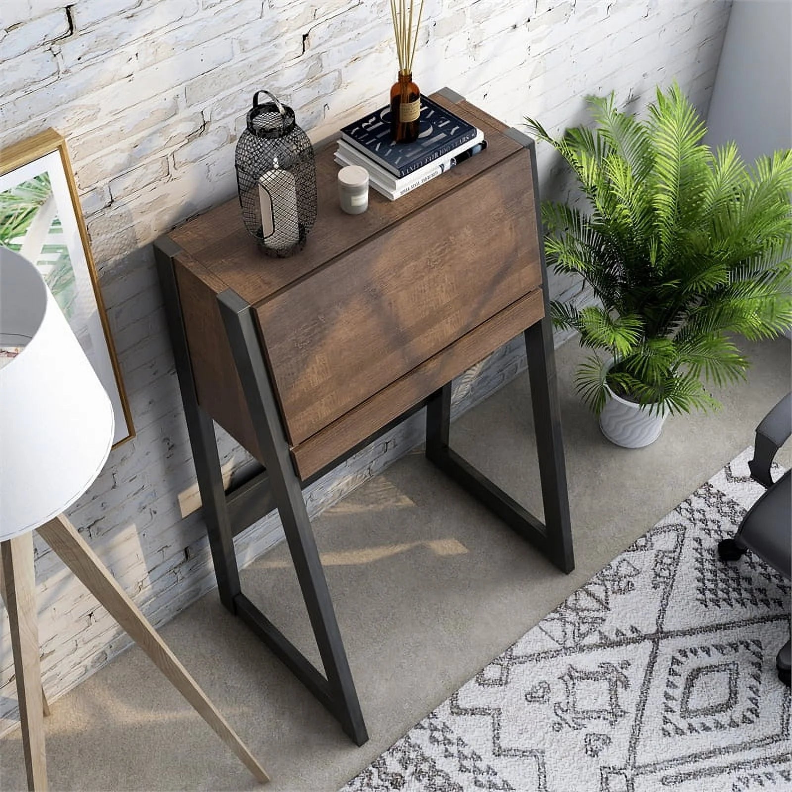 Walnut Oak Brown/Black Wood Secretary Desk J963