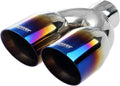 Dual Exhaust Tips 2.5" Inlet 3.5" Outlet 9.5" Length Blue Polished Stainless Steel Double Wall Pack of 2 K23942