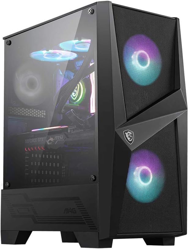 Mid-Tower PC Gaming Case with Tempered Glass Side Panel, 120mm Fan, Liquid Cooling Support, Pack of 2 A208