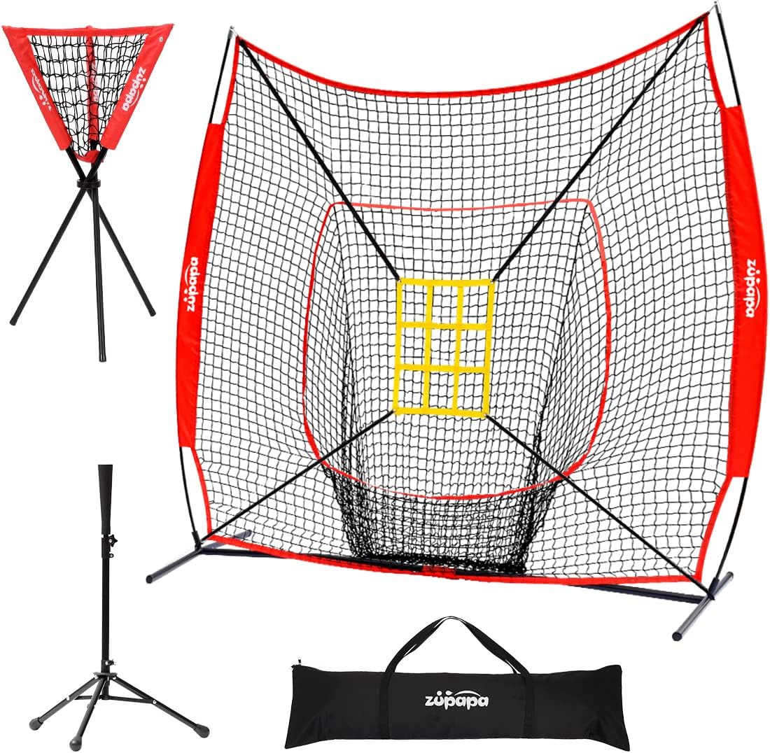 7x7 Feet Baseball Softball Hitting Pitching Net Tee Caddy Set with Strike Zone Z9054