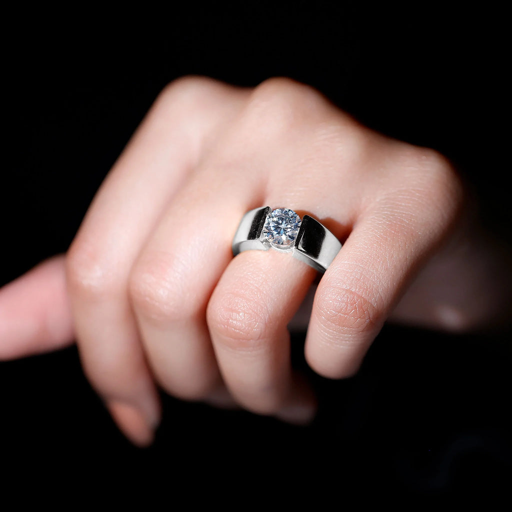 Moissanite Solitaire Engagement Ring, 2 Carat, Sterling Silver, 10K White Gold, US 7.50 F580
