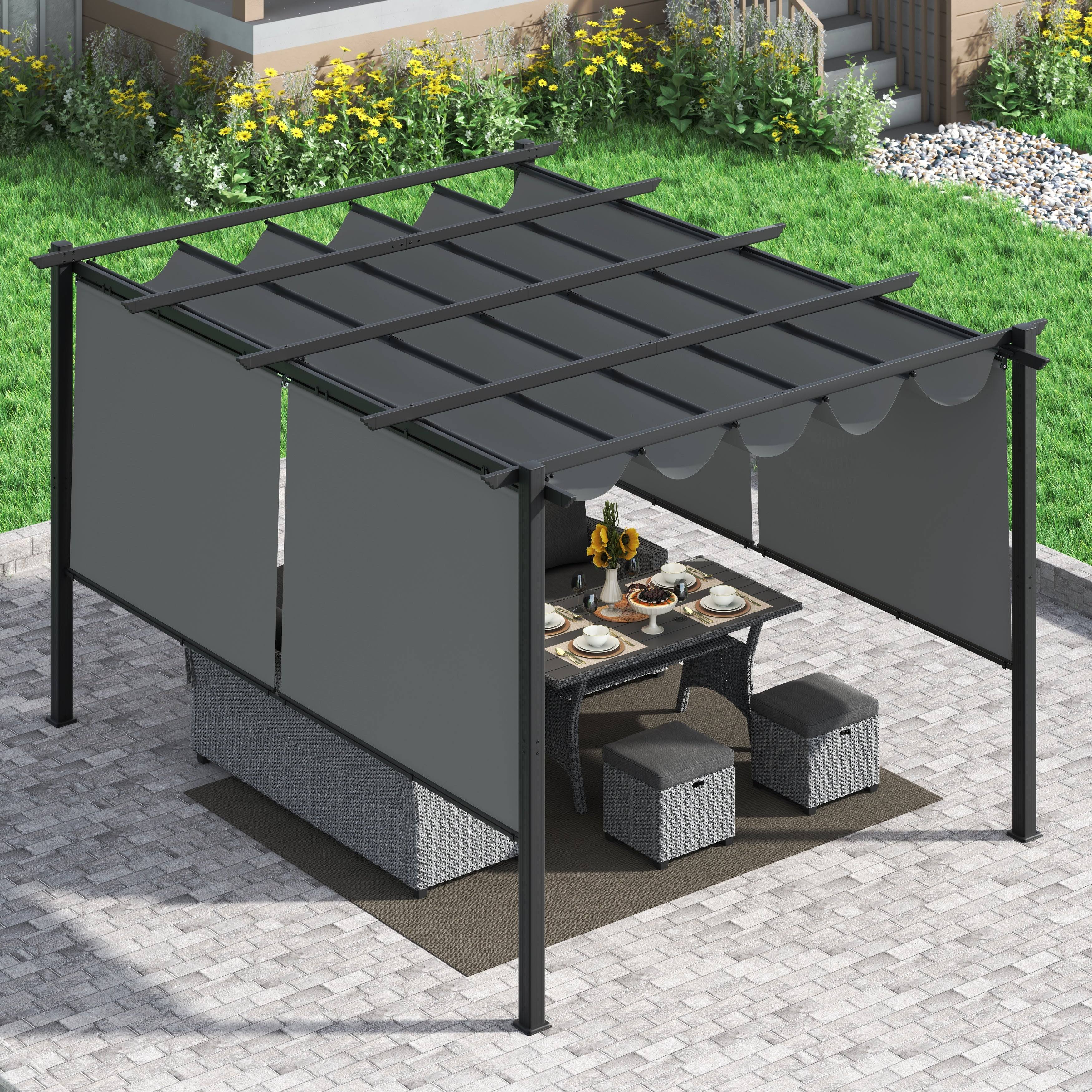 Light Grey Aluminum Retractable Patio Canopy Pergola W17900