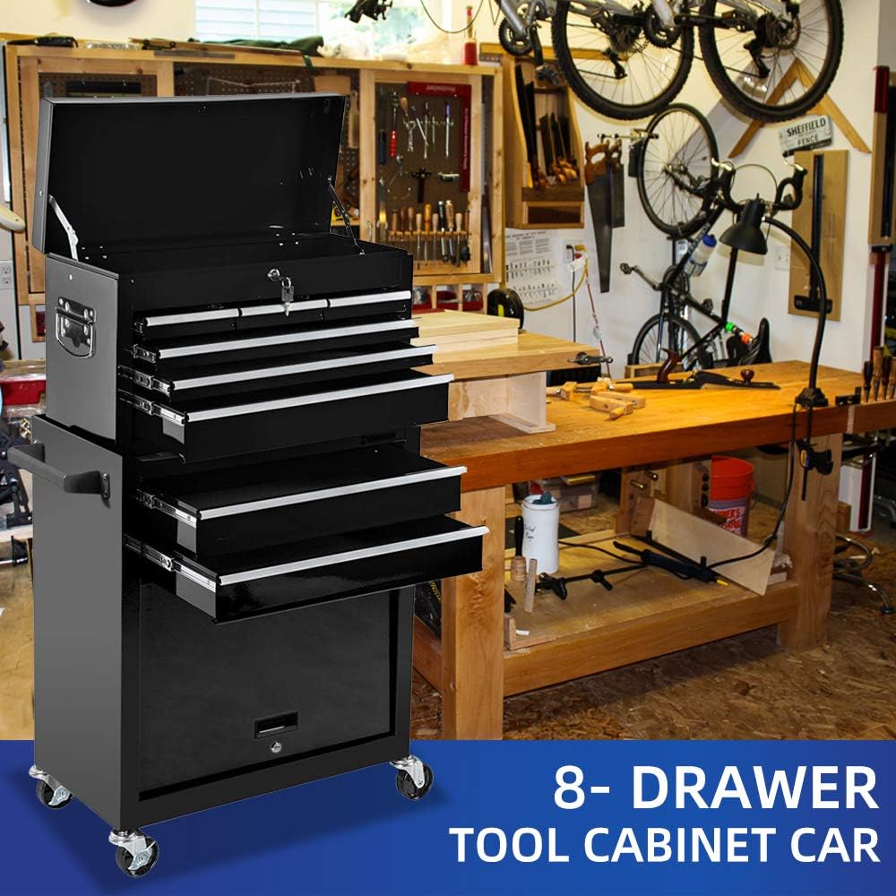 8-Drawer Metal Rolling Tool Chest with Wheels and Lock B4573