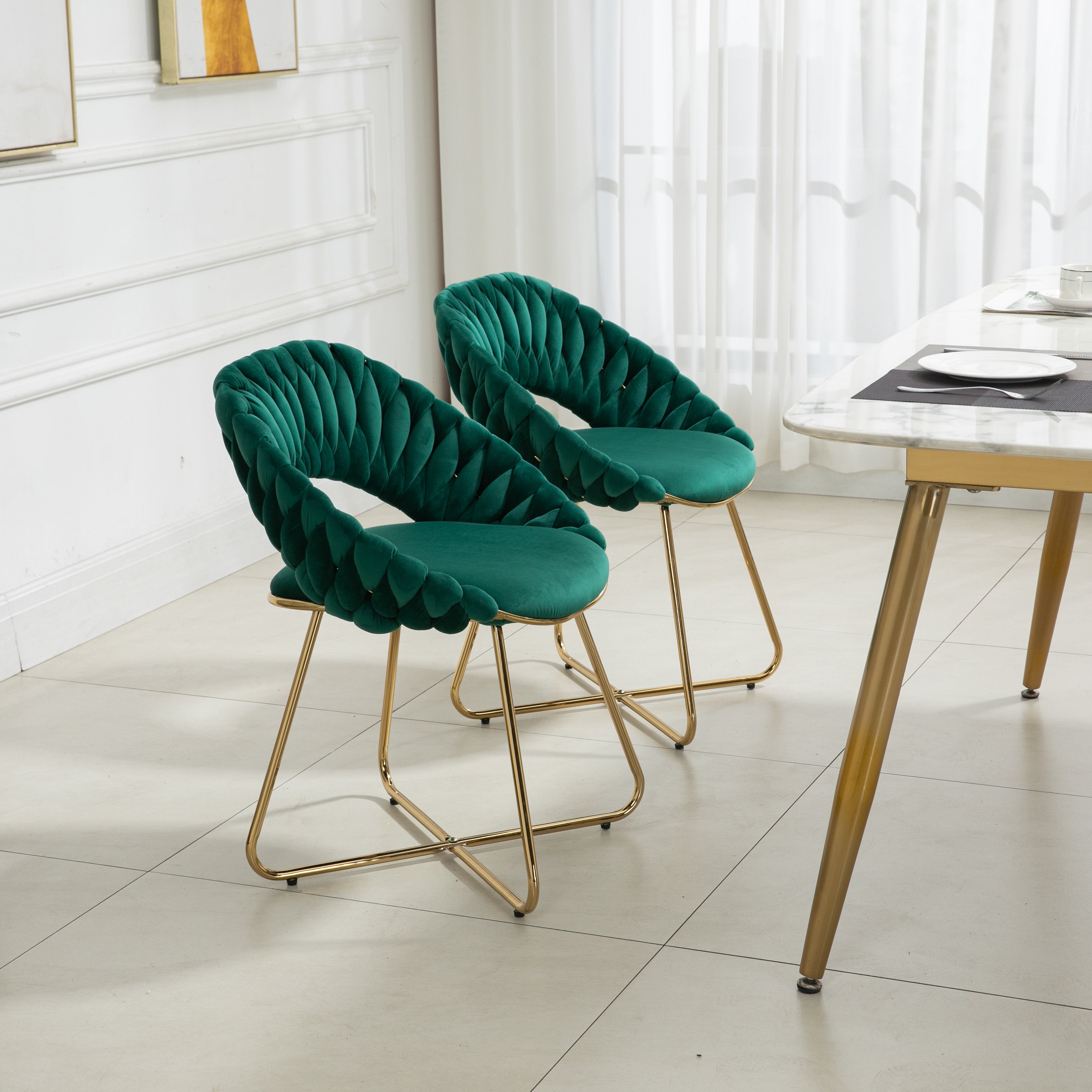 Velvet Accent Chairs Set of 2 with Gold Legs K7475